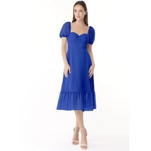 Azazie Baby Puff Sleeve Midi Dress in Royal Blue